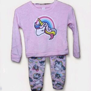 PJ Place Girls Pink Unicorn Rainbow Fleece Pajama Set 2PC Sparkle Pink 7/8